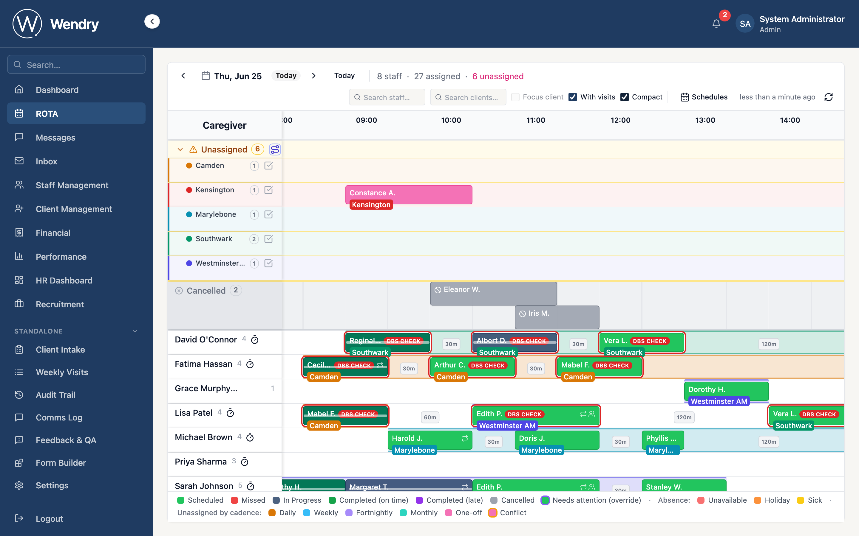 Rota grid with visit-verification map